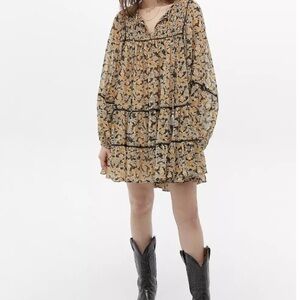 Free People Free Swinging Floral Print Chiffon Mini Dress size M